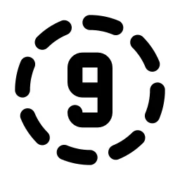 Circle Dashed Number 9 Line Icon
