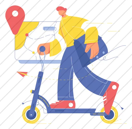 Person on Scooter with Map